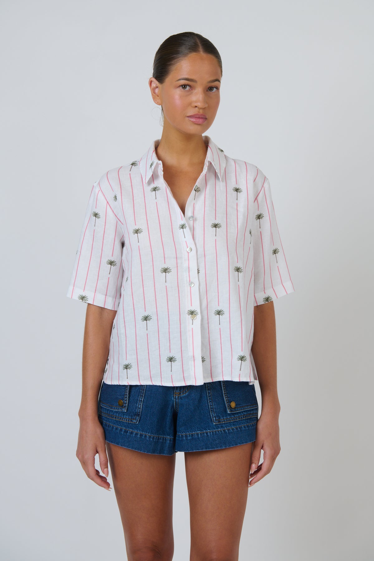Enveloppe - Linen Short Sleeve Shirt | ENVC-166-PALMIER