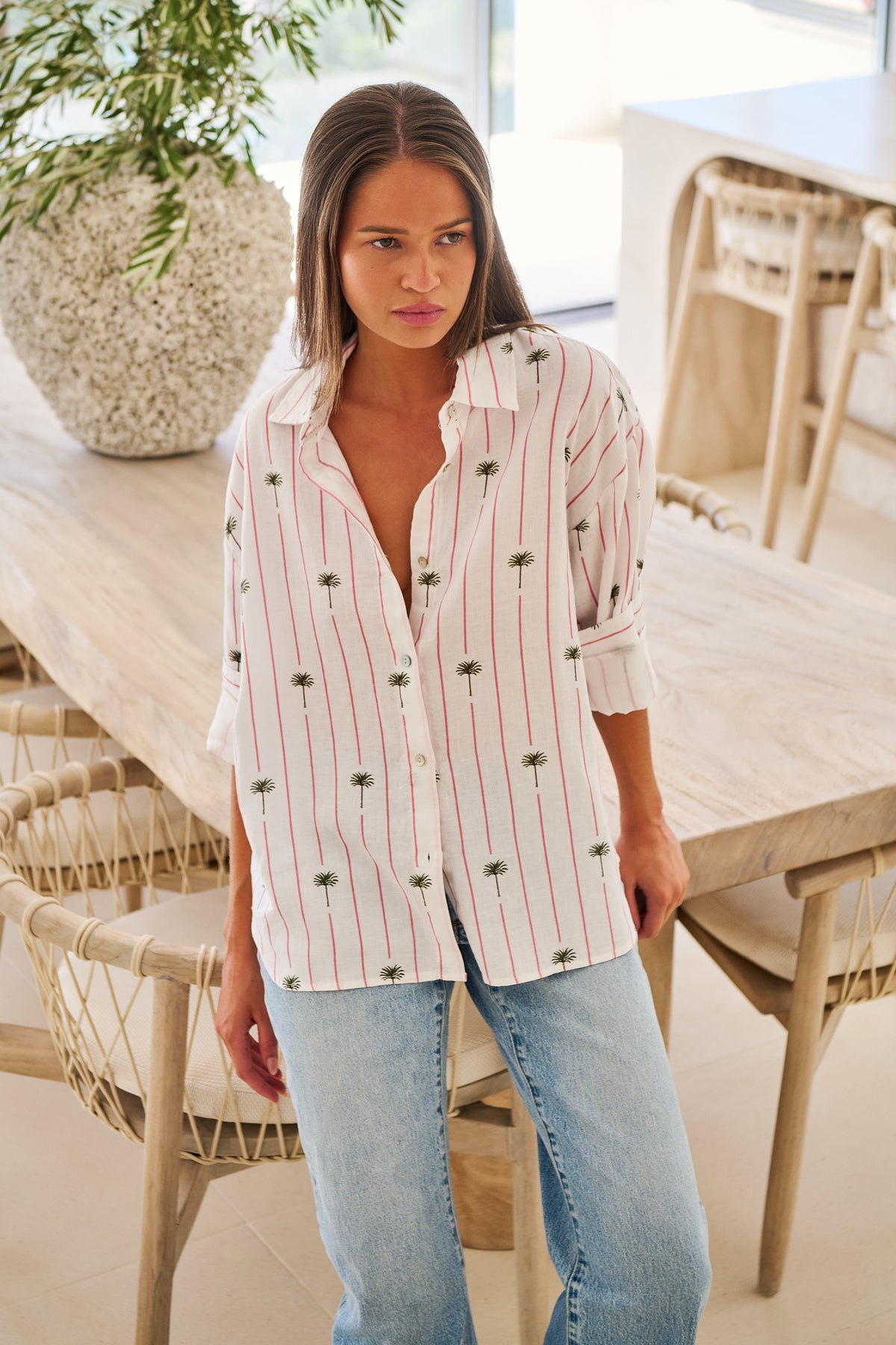 Enveloppe - Linen Short Sleeve Shirt | ENVC-166-PALMIER