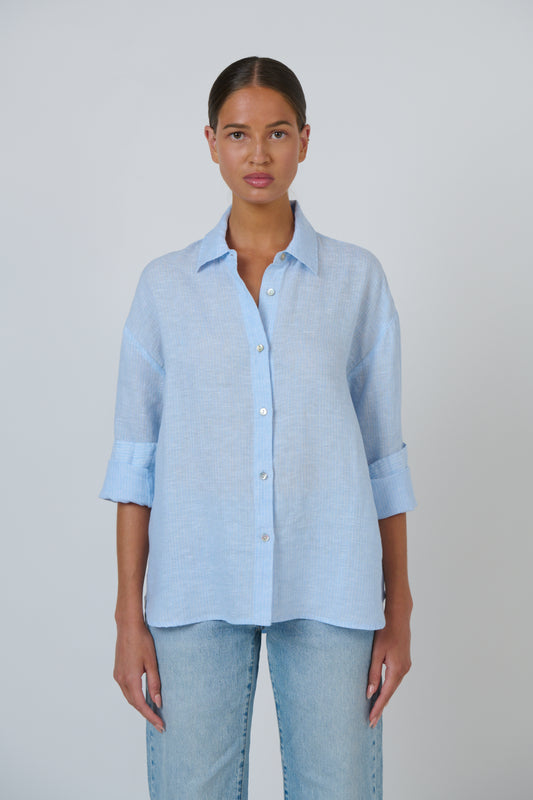 Enveloppe - Linen Boyfriend Shirt | ENVL-156-RAYURE CIEL