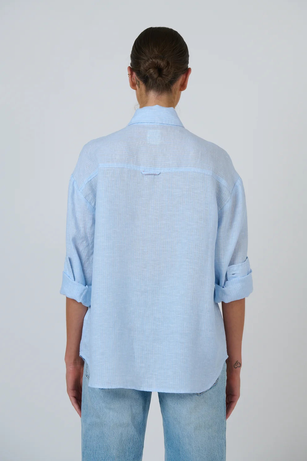 Enveloppe - Linen Boyfriend Shirt | ENVL-156-RAYURE CIEL