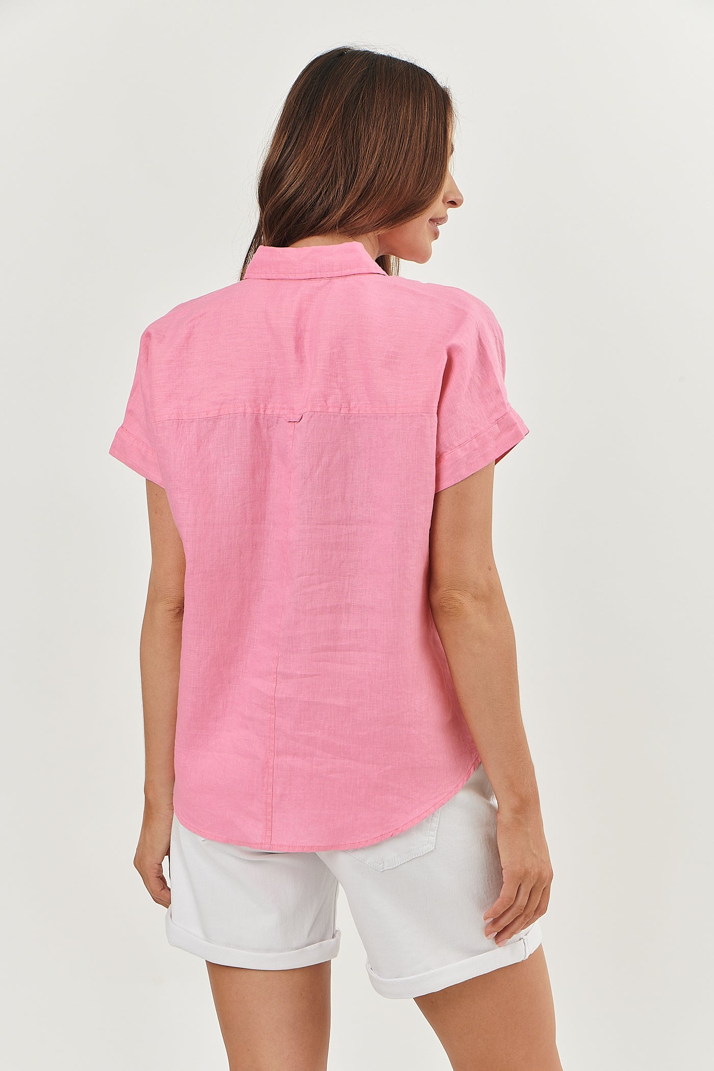 Enveloppe - Linen Short-Sleeved Shirt Rose | ENV/S-066