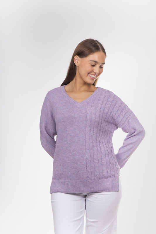 Fields - Asymmetric Cable Pullover Lavender | FK4014