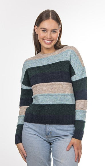 Fields - Striped Boxy Pullover Teal Combo | FK4027