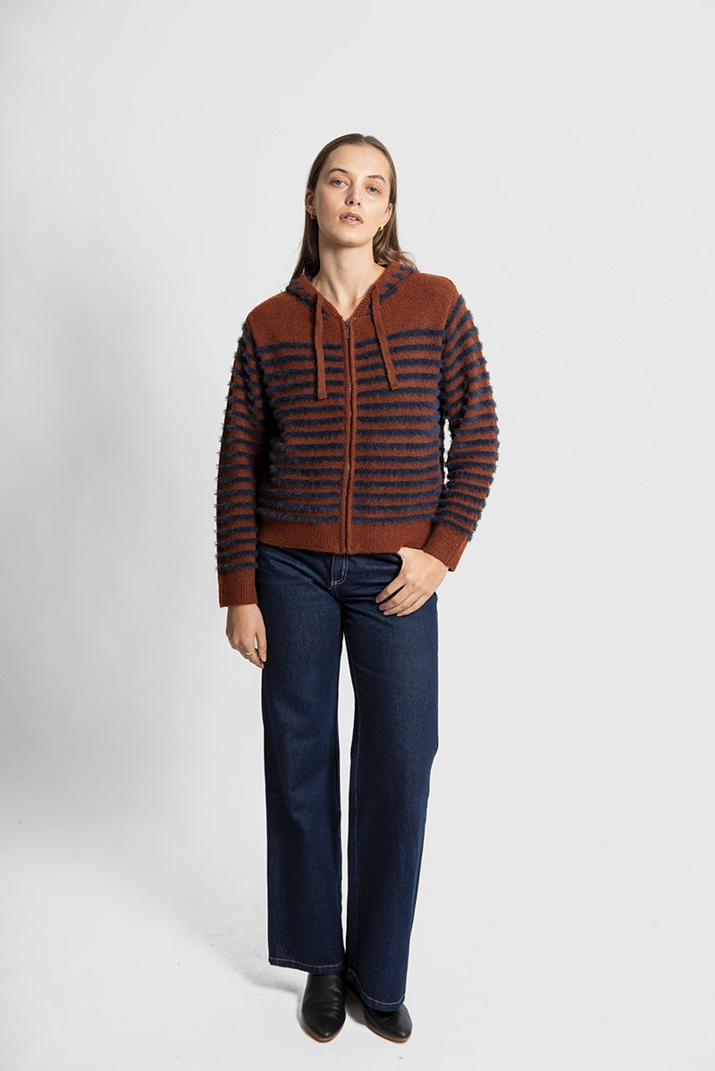 Fields Knitwear - Brushed Striped Zip Hoodie FK6028