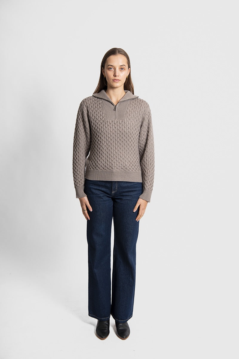 Fields Knitwear - Aran Honeycomb Quarter Zipper FK6032