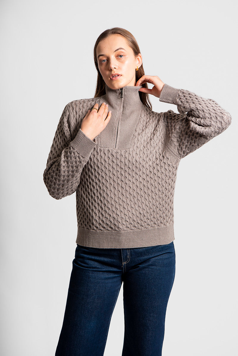 Fields Knitwear - Aran Honeycomb Quarter Zipper FK6032