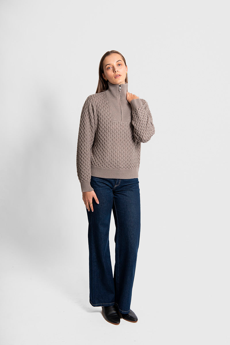 Fields Knitwear - Aran Honeycomb Quarter Zipper FK6032