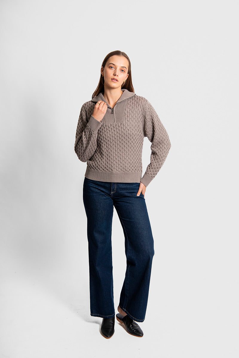 Fields Knitwear - Aran Honeycomb Quarter Zipper FK6032