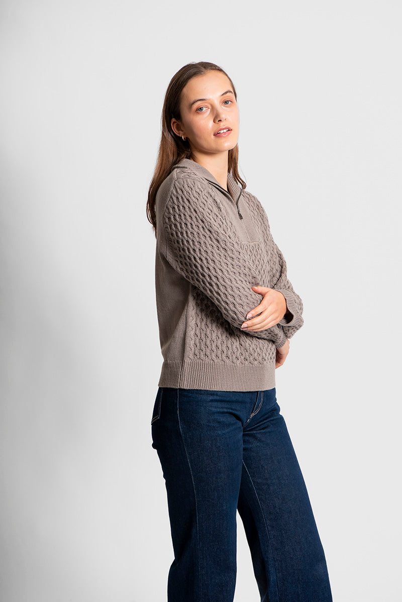 Fields Knitwear - Aran Honeycomb Quarter Zipper FK6032