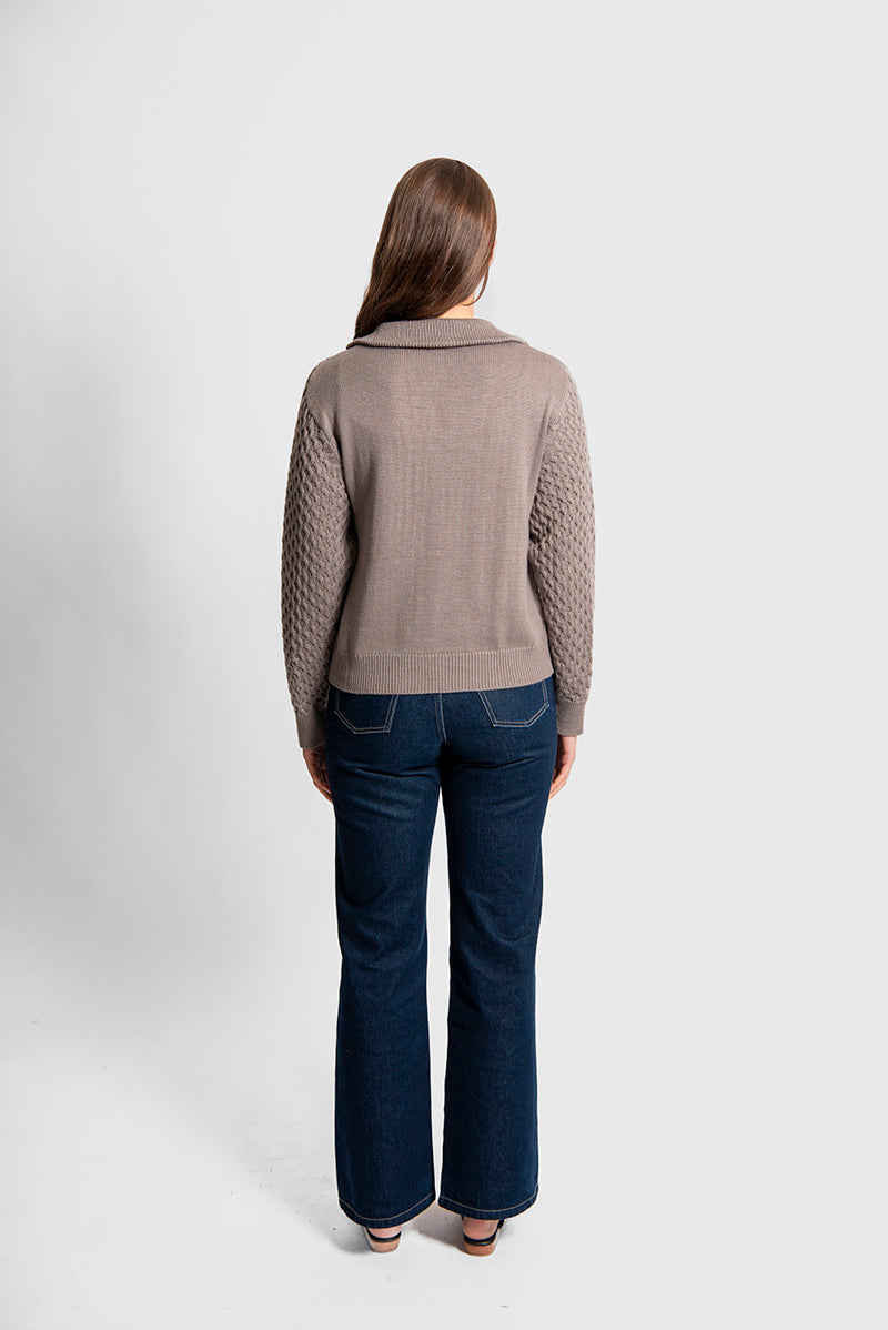 Fields Knitwear - Aran Honeycomb Quarter Zipper FK6032