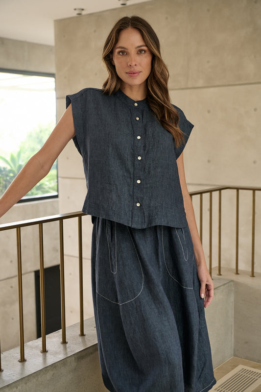 Naturals - Band Collar Linen Shirt GA429