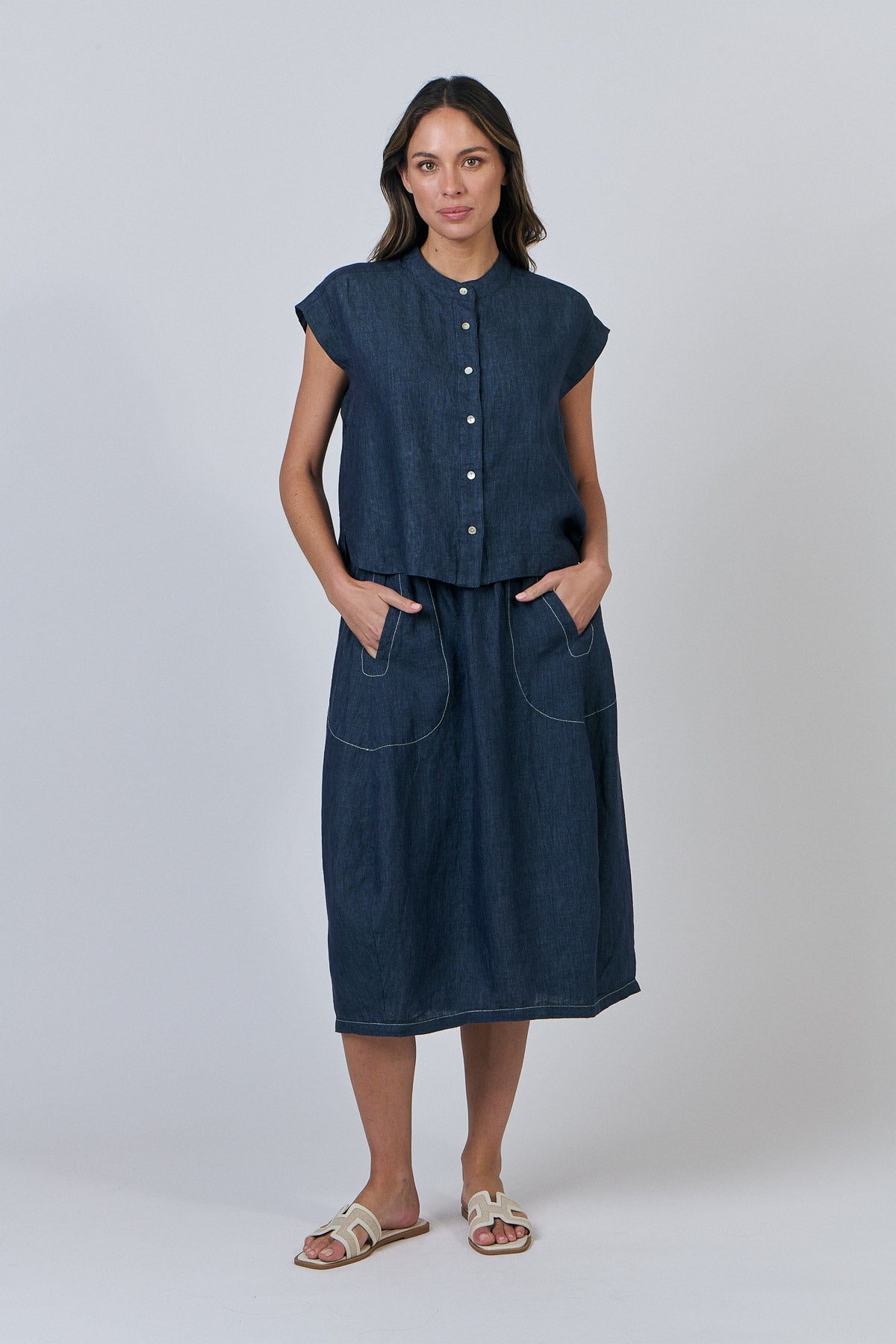 Naturals - Band Collar Linen Shirt GA429