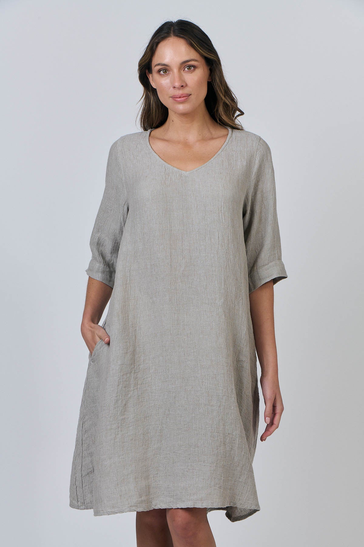 Naturals - Linen V-Neck Dress GA526