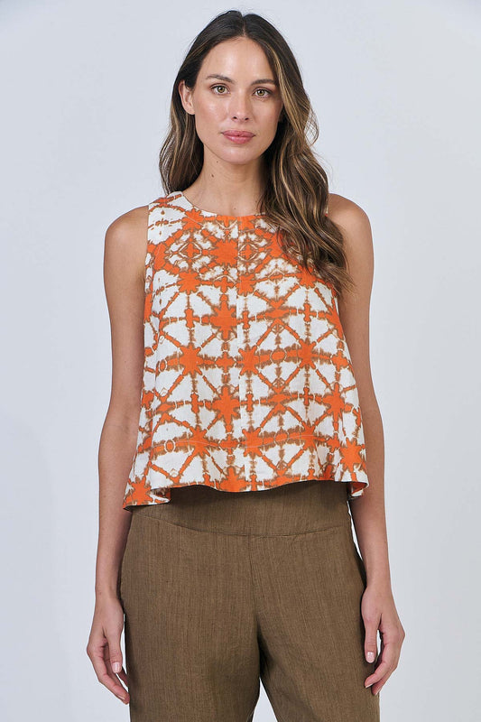 Naturals - Linen Keyhole Back Top / GA561 Urchin