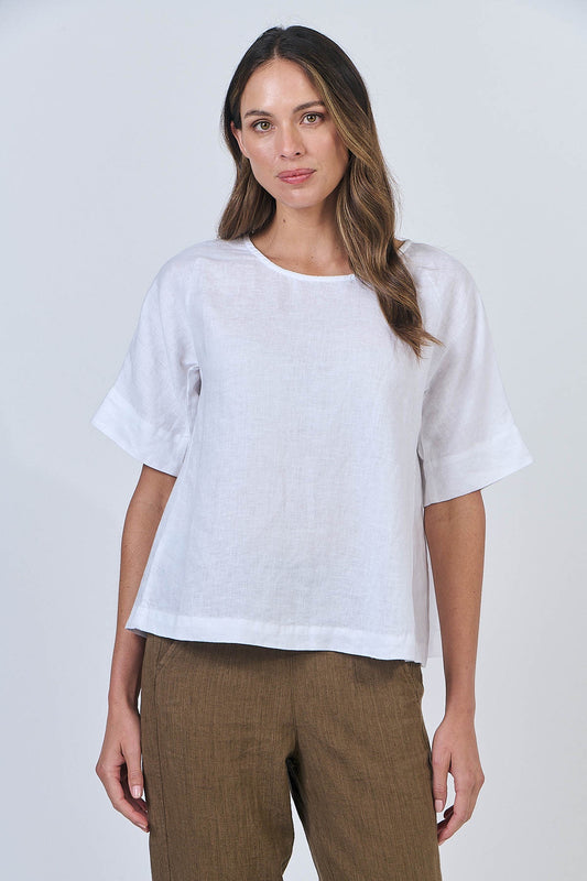 Naturals – Relaxed Fit Linen Top – White GA585