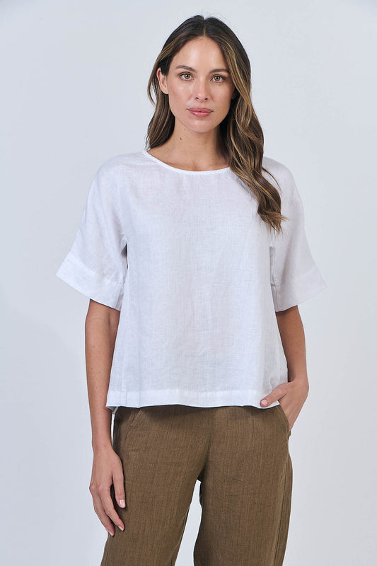 Naturals – Relaxed Fit Linen Top – White GA585