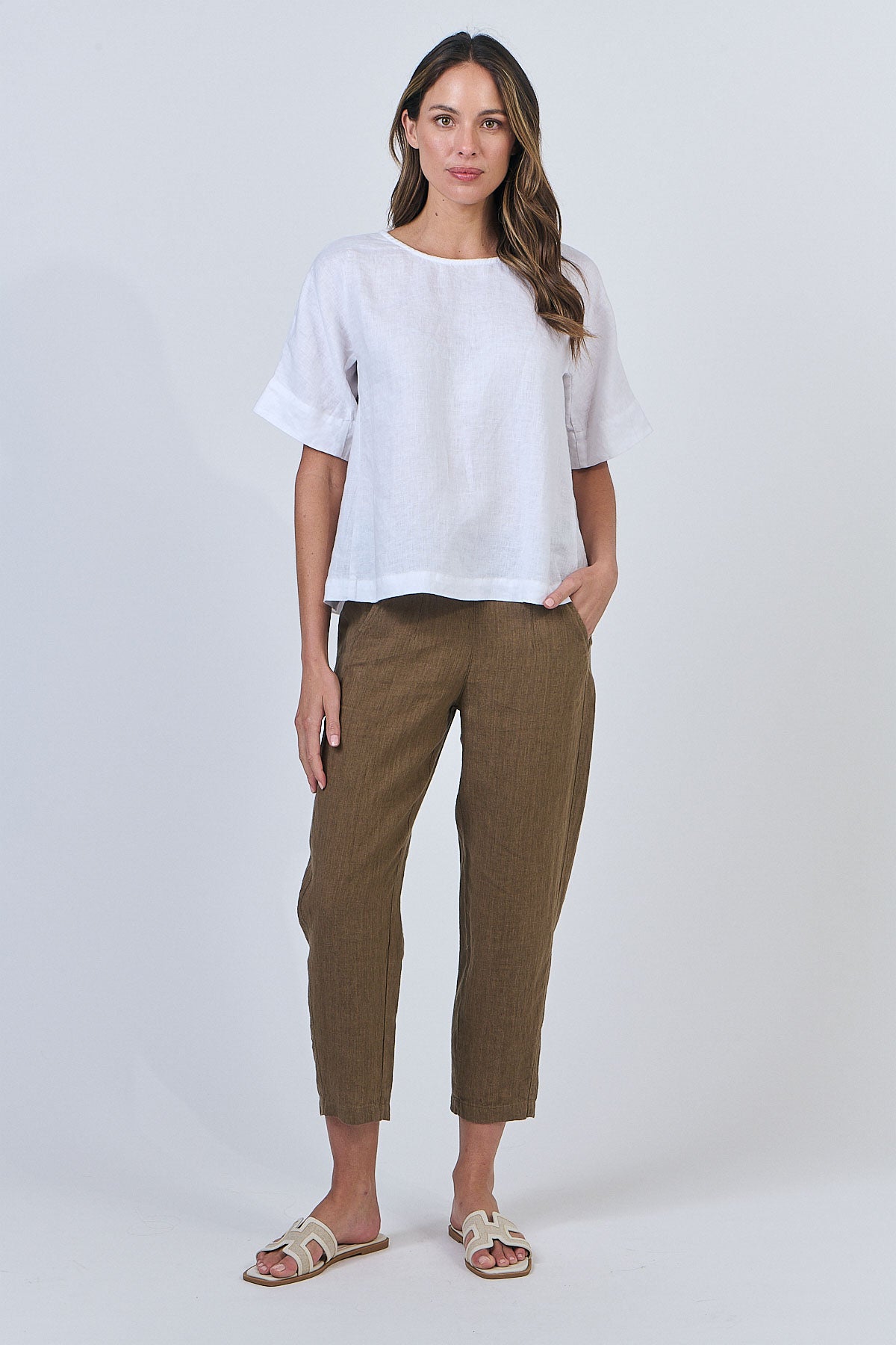 Naturals – Relaxed Fit Linen Top – White GA585