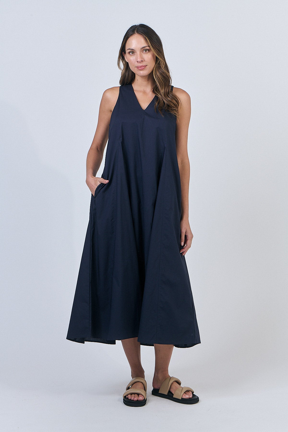Naturals - Cotton V-Neck Midi Dress GA605