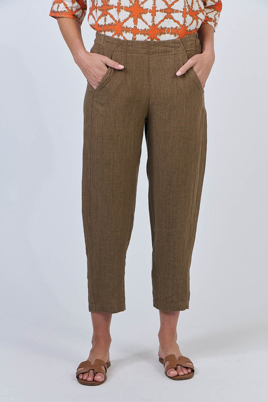 Naturals – Linen Cropped Straight-Leg Pants / Tobacco GA619