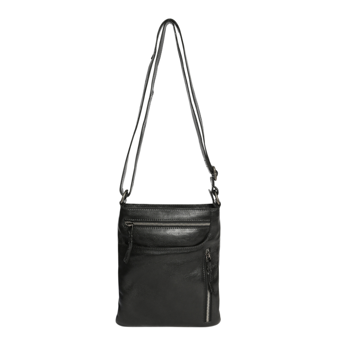 Modapelle - Soft Cow Leather Cross Body Bag/Front Zip | MODA7688BLACK