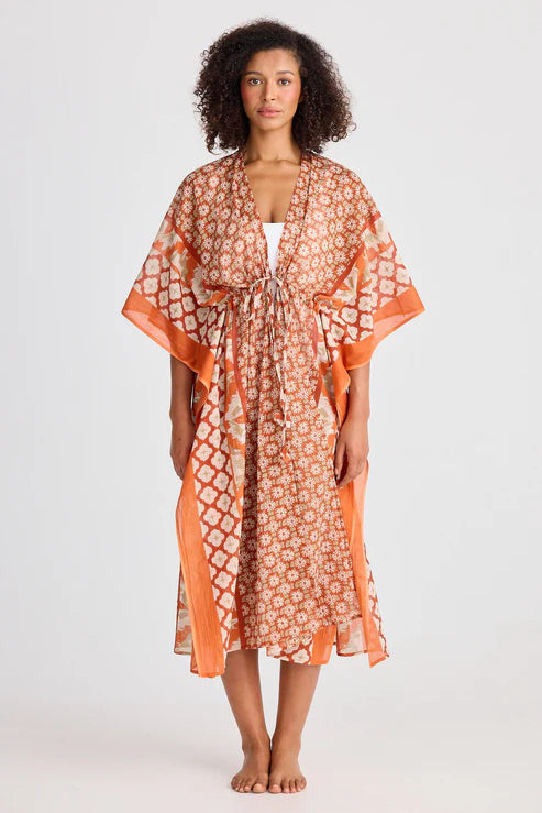Holiday - Asta Long Kaftan Rust Floral HG25103