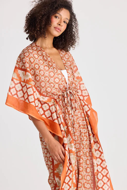 Holiday - Asta Long Kaftan Rust Floral HG25103
