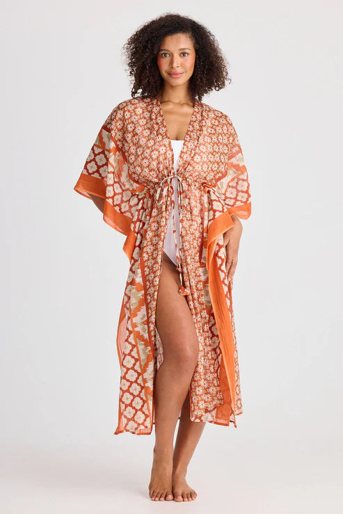 Holiday - Asta Long Kaftan Rust Floral HG25103
