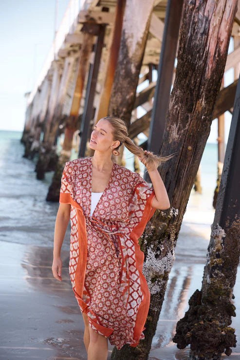 Holiday - Asta Long Kaftan Rust Floral HG25103