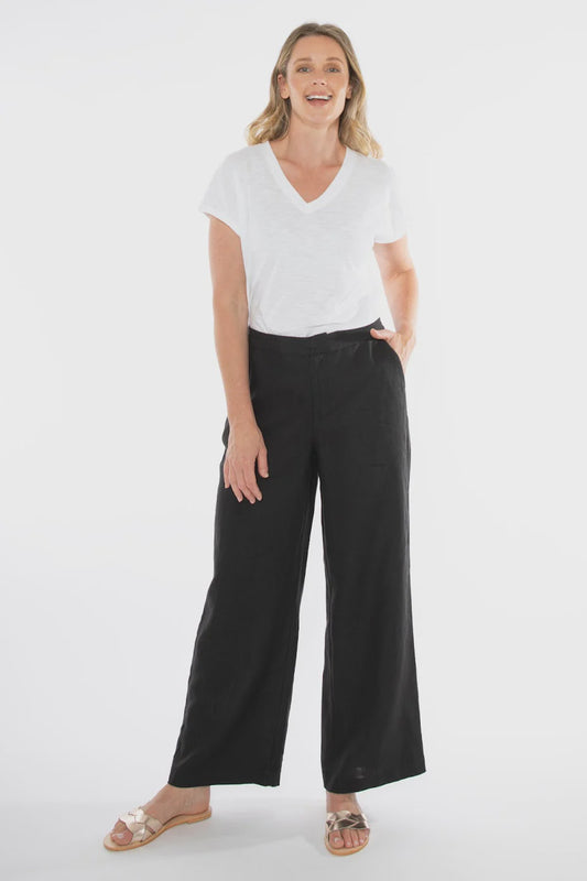 Jump - Fly Front Linen Pant Black | J7078A