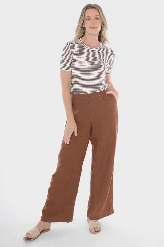 Jump - Fly Front Linen Pant Sepia | J7078A