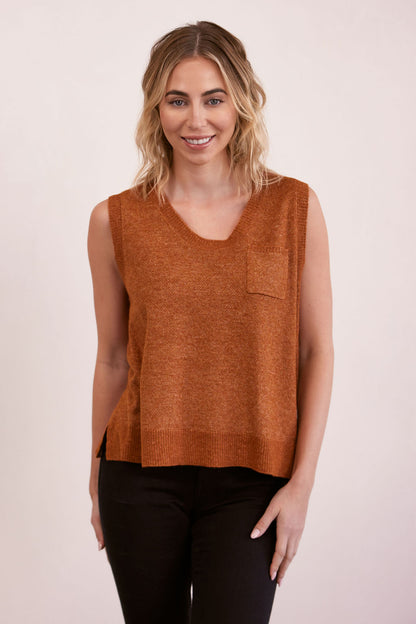 Kaleido - Wool V Neck Dipped Hem Knit Copper | K11C