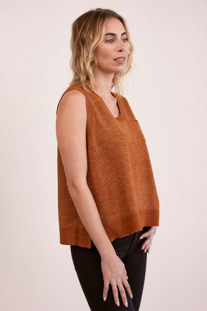 Kaleido - Wool V Neck Dipped Hem Knit Copper | K11C