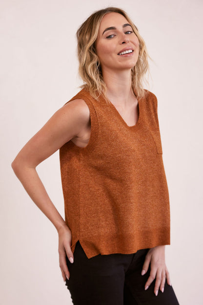 Kaleido - Wool V Neck Dipped Hem Knit Copper | K11C