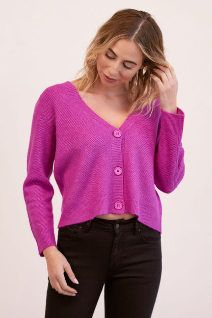 Kaleido - Crop Ribbed Cardigan Cerise | K13Ce