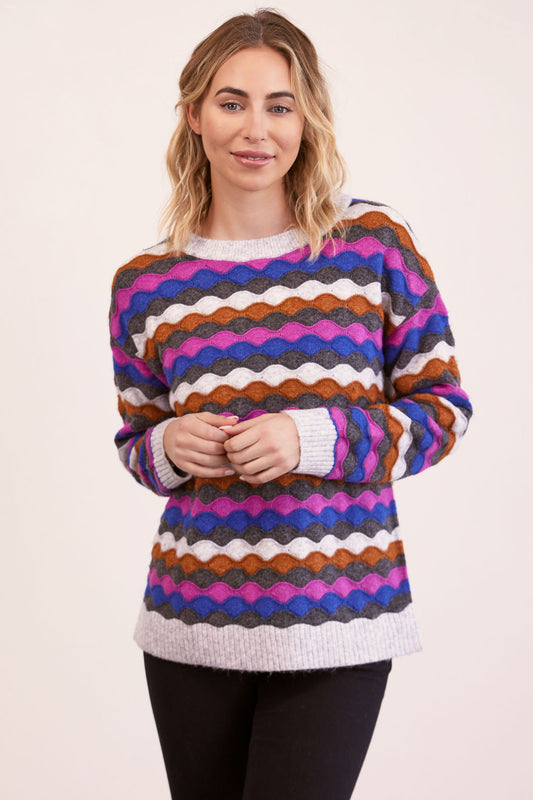 Kaleido - Wool Multi-Colour Wave Sweater Silver/Blue | K16S/B