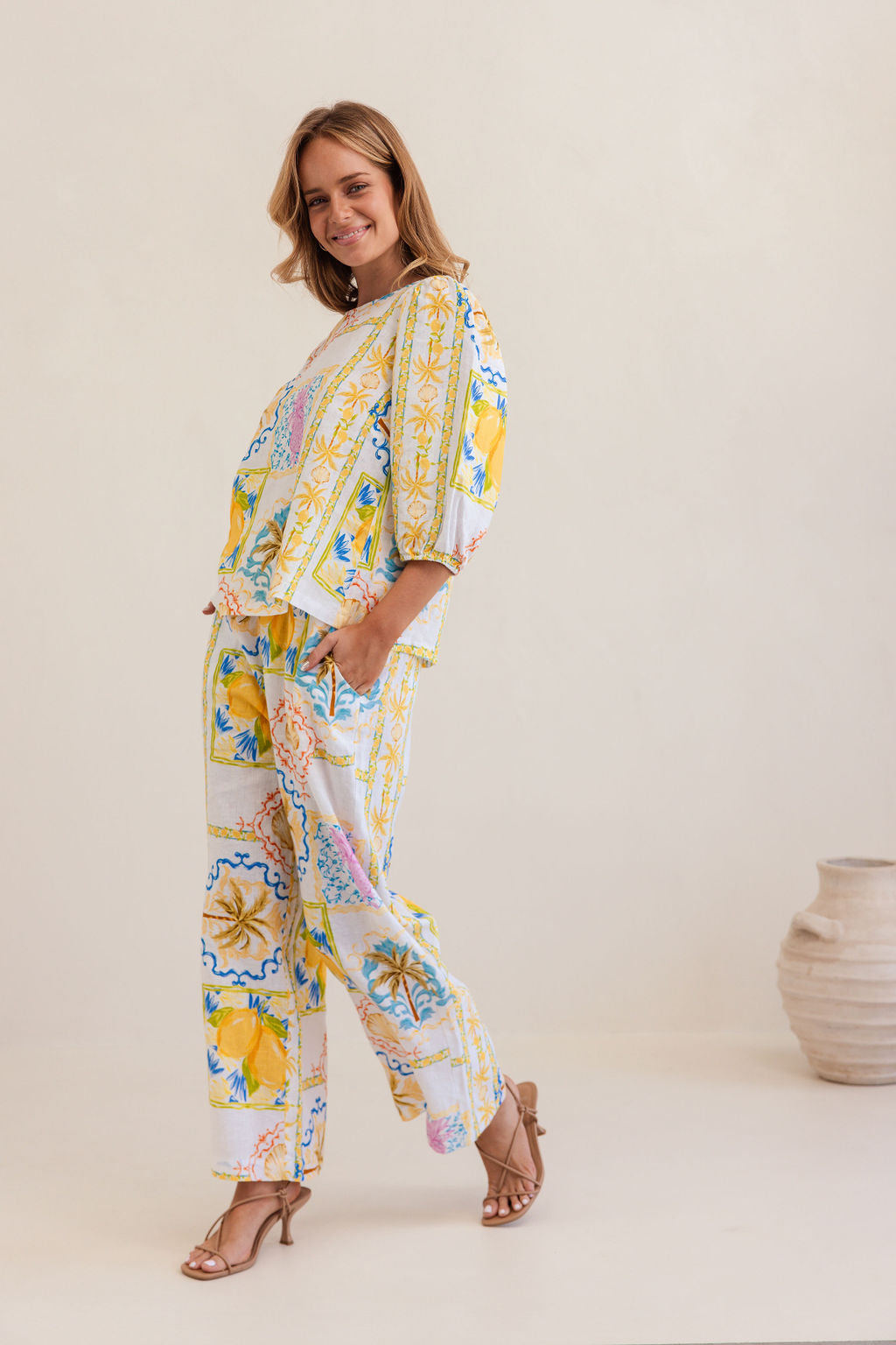 Kaleido - 100% Linen High Waisted Wide Leg Pant K87