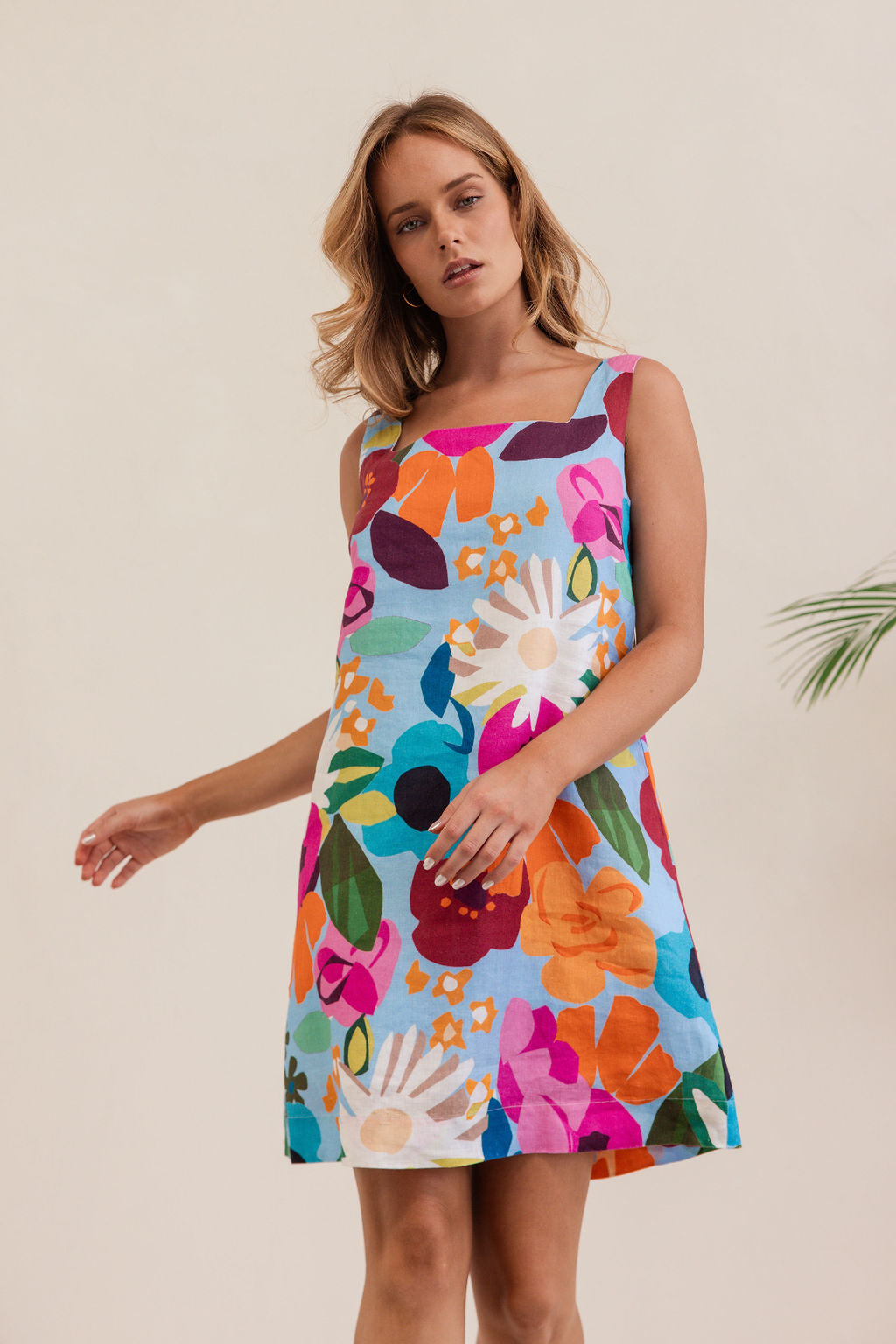 Kaleido - 100% Linen Square Nk Shift Dress K92