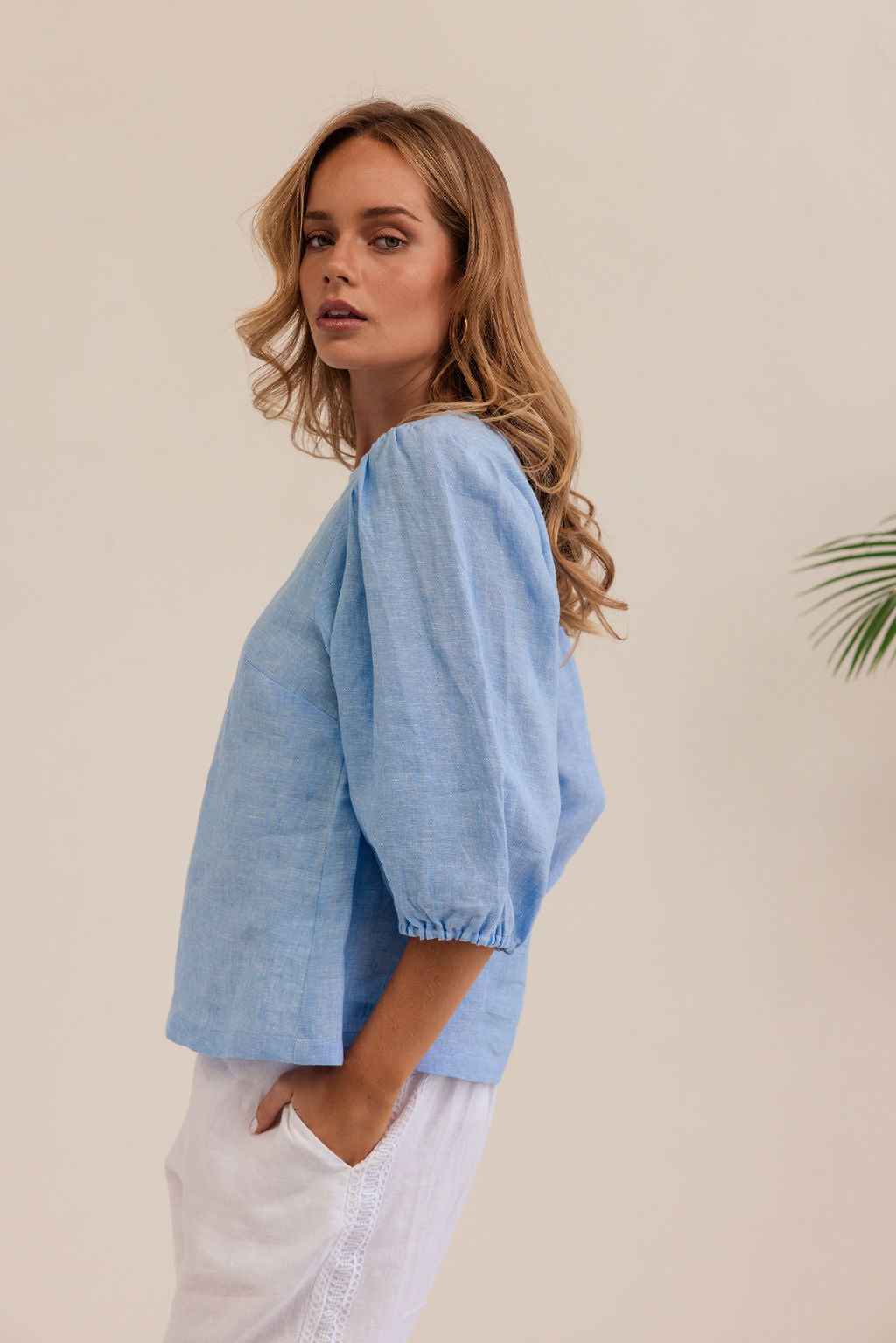 Kaleido - 100% Linen Elbow Sleeve Top KK99