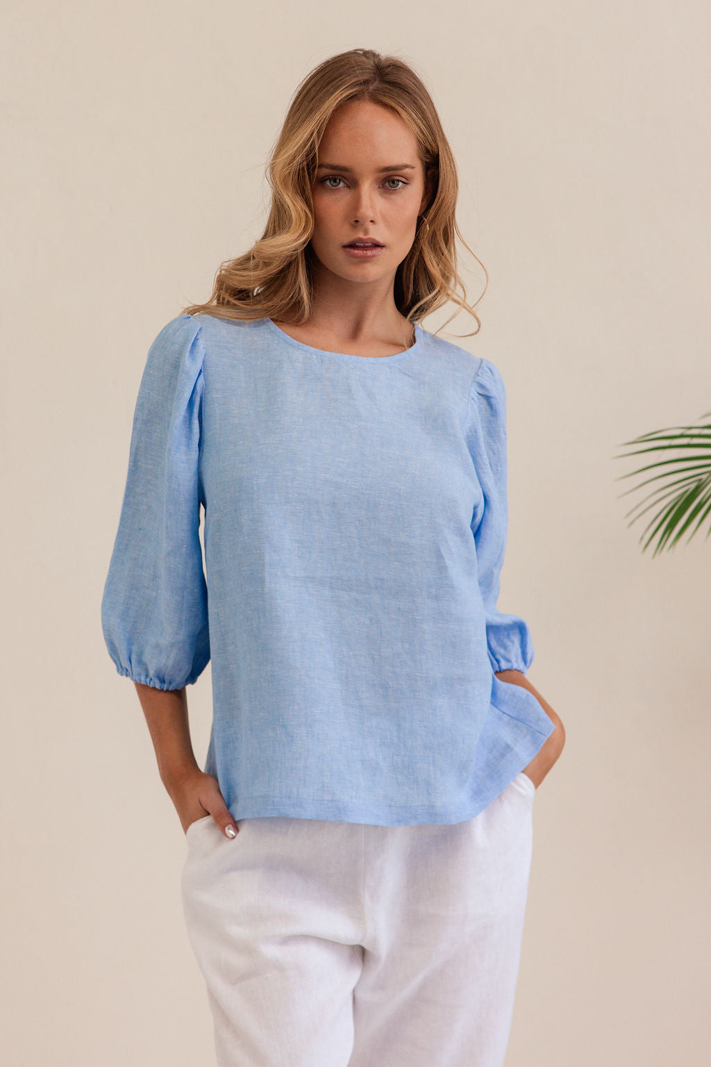 Kaleido - 100% Linen Elbow Sleeve Top KK99