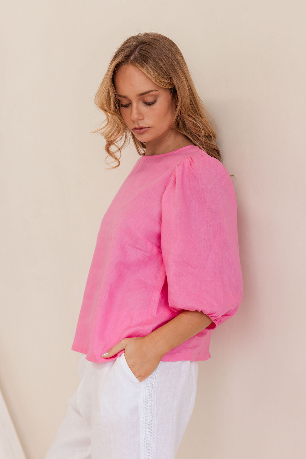 Kaleido - 100% Linen Elbow Sleeve Top KK99