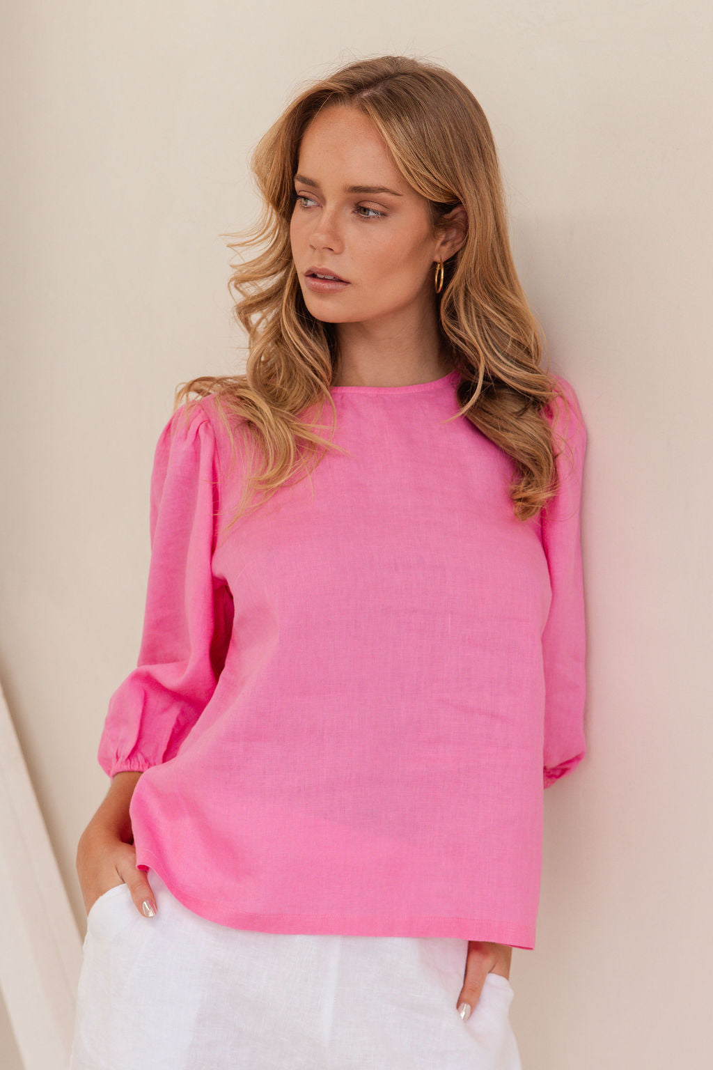 Kaleido - 100% Linen Elbow Sleeve Top KK99