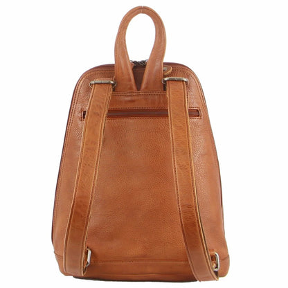 Milleni Ladies Leather Twin Zip Backpack Cognac | NL10767