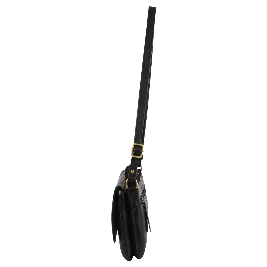 Pierre Cardin - Leather Flap-Over Crossbody Bag Black | PC3836