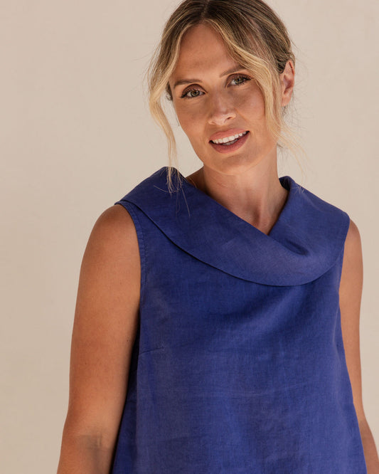 See Saw - 100% Linen Btn Back Cowl Nk Top SS323D