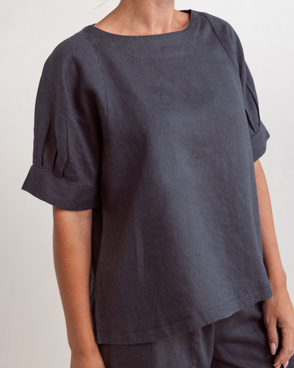 See Saw - 100% Linen Cuff Sleeve A Line Top SS326