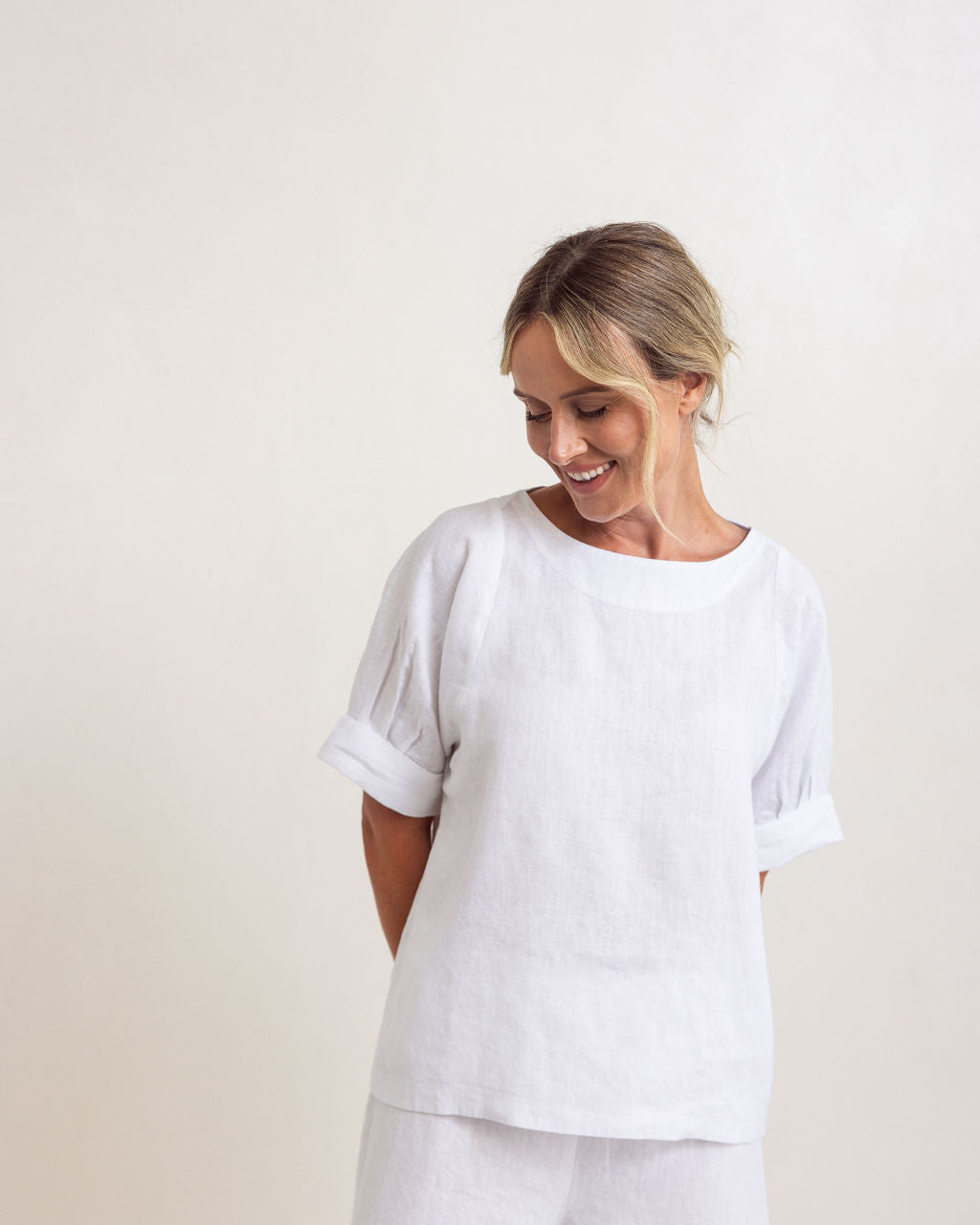 See Saw - 100% Linen Cuff Sleeve A Line Top SS326