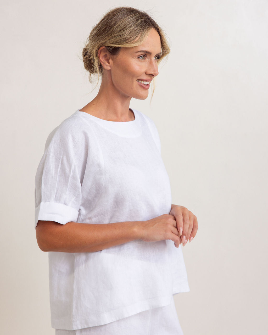 See Saw - 100% Linen Cuff Sleeve A Line Top SS326