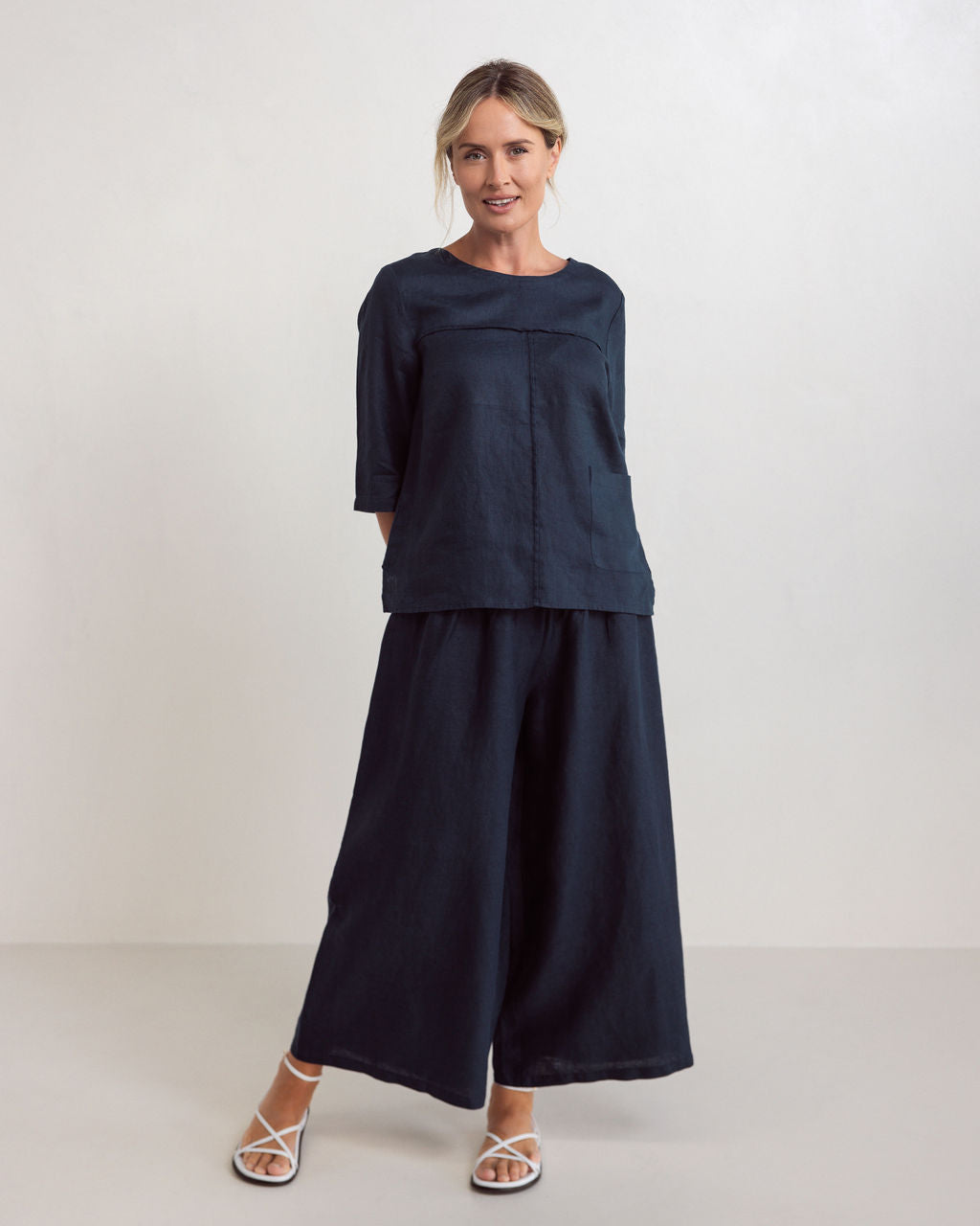 See Saw - 100% Linen 3/4 Sleeve Top SS327