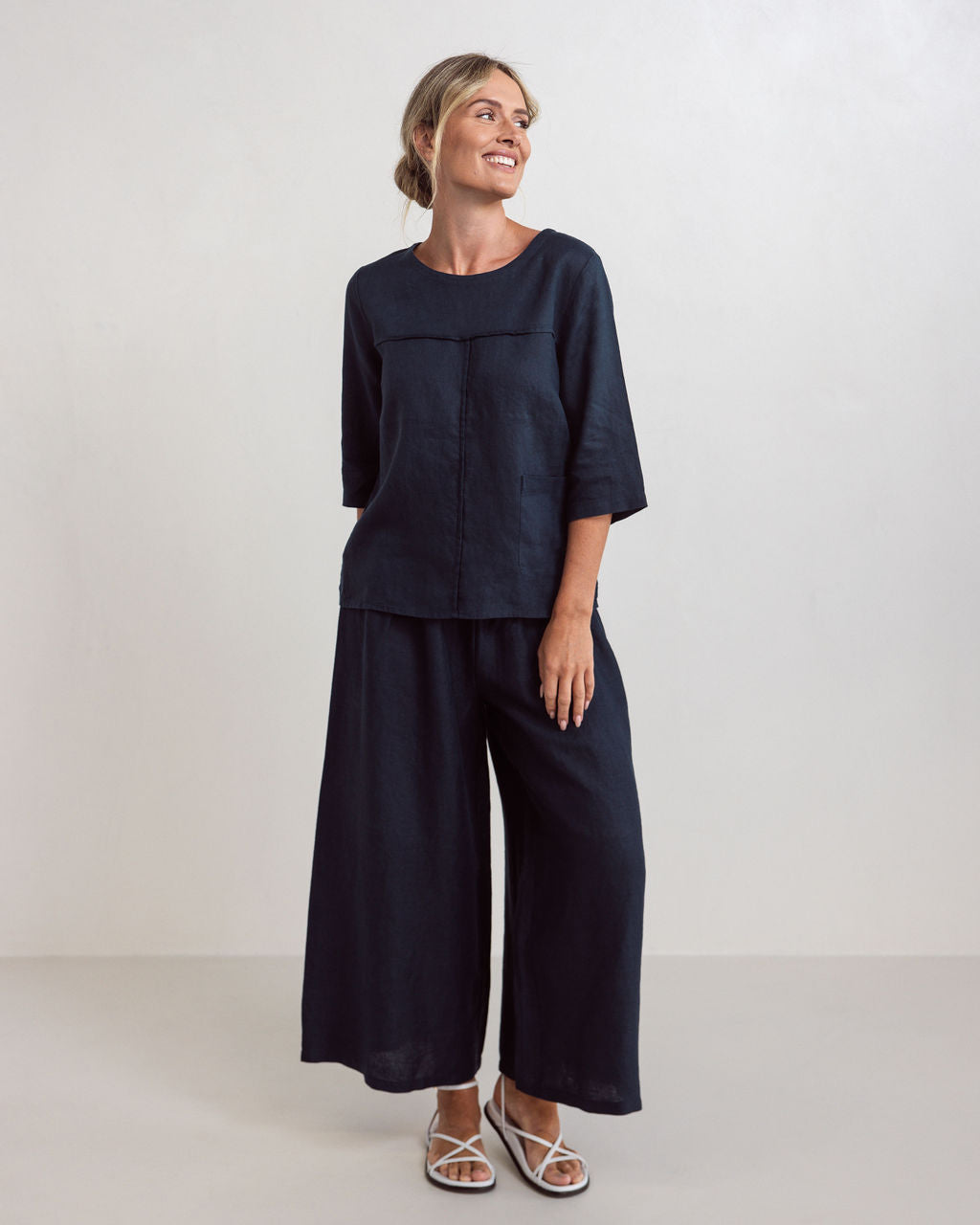 See Saw - 100% Linen 3/4 Sleeve Top SS327