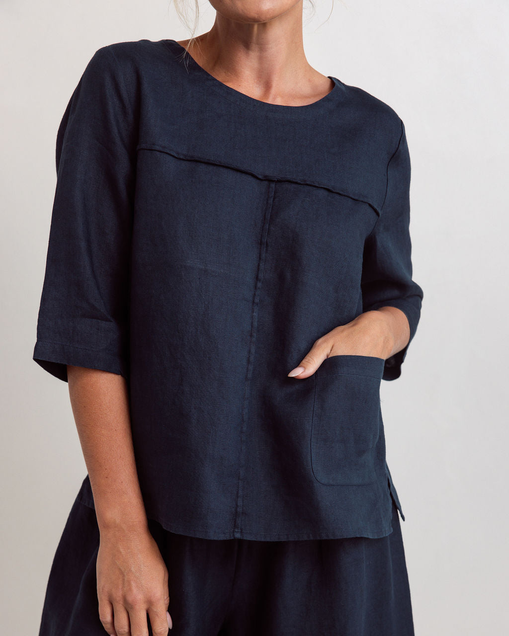 See Saw - 100% Linen 3/4 Sleeve Top SS327